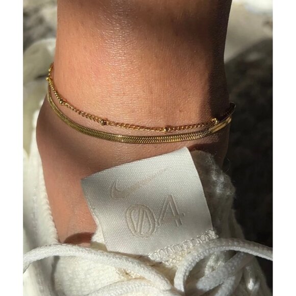 Anklet Gold Double layer Anklet Waterproof Jewelry Pretty Gold Chain Anklet - Picture 3 of 11